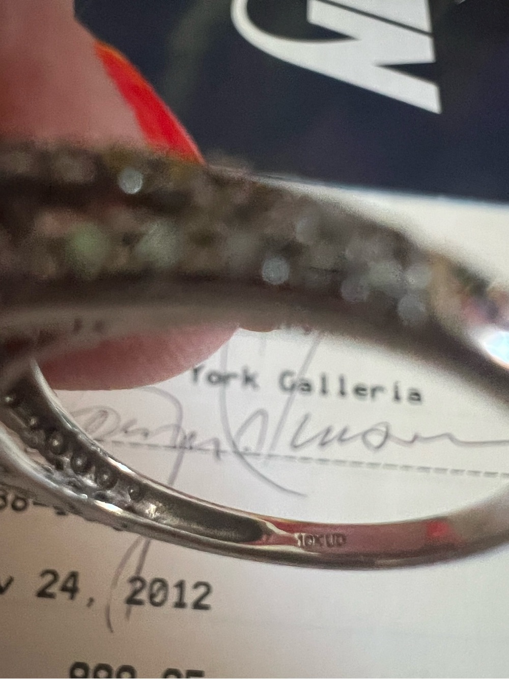 10k Solid White Gold Ring with 1 carat Blue and White Diamonds - Picture 9 of 15